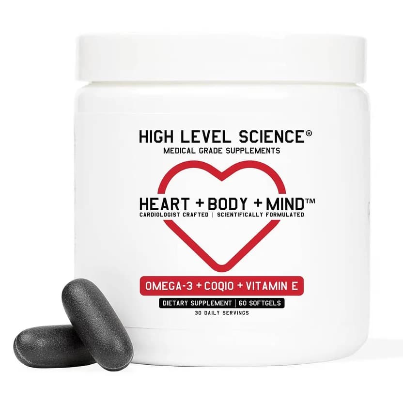 High Level Science Heart + Body + Mind, Omega-3 + CoQ10 + Vitamin E softgels